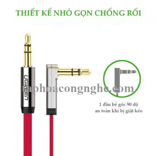 Ugreen 10797 0.5M Đỏ Cáp âm thanh 2 đầu 3.5mm dương chữ L dây dẹt AV119 30010797